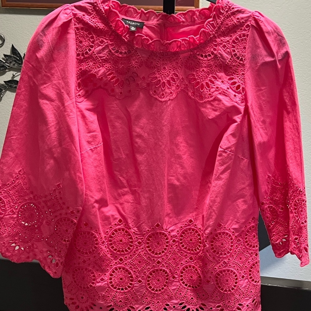 Talbots Bright Pink Eyelet Blouse Brand New #095